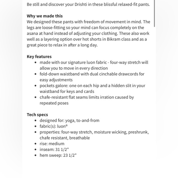 Lululemon Still Pants  Black  8 Regular length  NWT - Picture 8 of 15